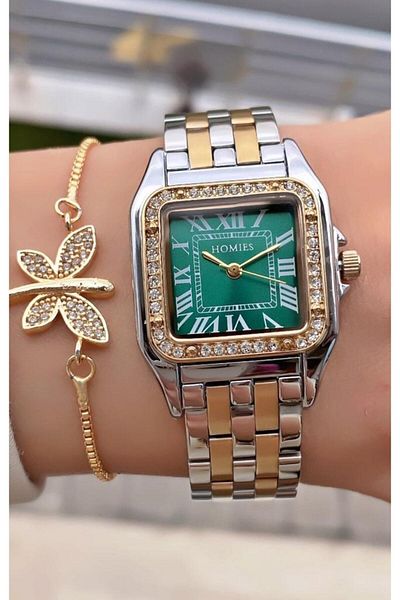 Homies Brand Yellow Silver Color Waterproof Women's Wristwatch - Bracelet 0850hms011287