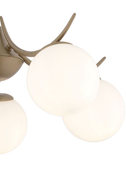 Apliqa Germaine 5'li Yuvarlak Eskitme Beyaz Camlı Modern Oturma Odası Salon Avize