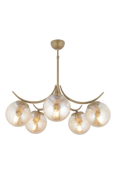 Apliqa Germaine 5'li Yuvarlak Eskitme Bal Camlı Modern Oturma Odası Salon Avize