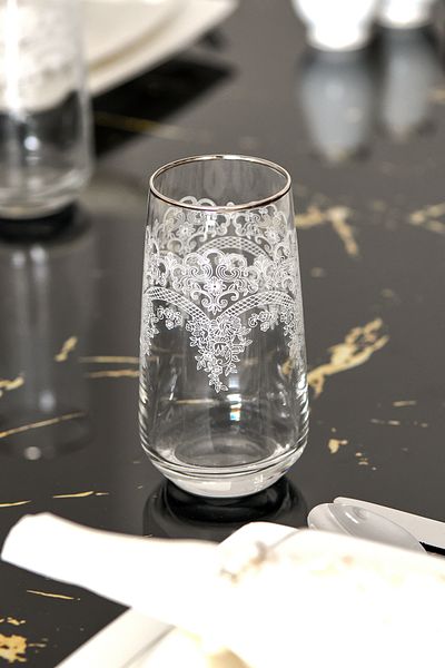 P H Panayır Home Luxury SILVER PLATINUM STAR Lace Pattern Soft Drink Water Cup Set 6pcs Tableware Table Beverage Dowry Holder