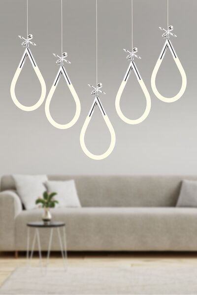 Apliqa Vojens 5'li Sıralı Krom Ledli Kelebek Detaylı Modern Koridor, Yatak Odası Salon Sarkıt Led Avize