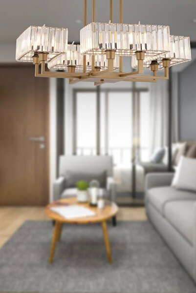 Apliqa Brambles 8'li Eskitme Kristalli Taşlı Modern Tasarım Kristal Salon Avize