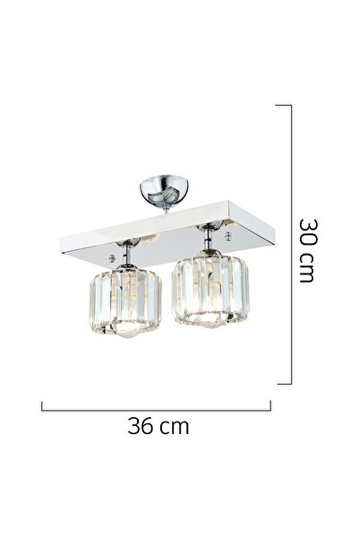 Apliqa Sabrina 2 Li Krom Kaplama Plafonyer Kristalli Taşlı Modern Tasarım Kristal Salon Avize