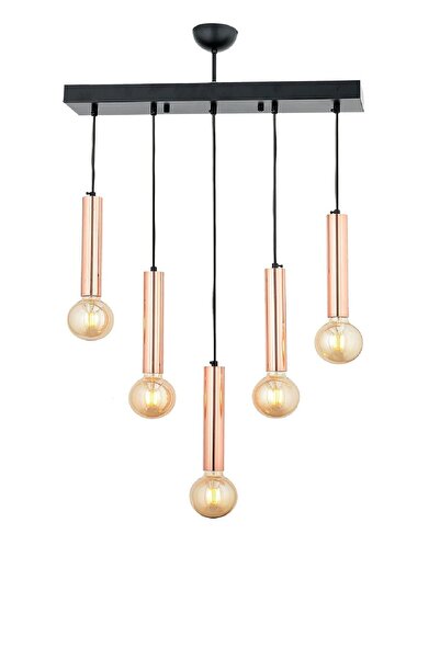 Apliqa Elisa 5Li Sıralı Bakır Sarkıt Modern Genç Odası Mutfak Salon Sarkıt Avize