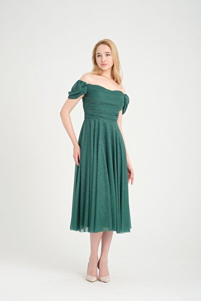 meksila kadın straptes degaje yaka düşük kollu kıs kloş simli astarlı düğün davet abiye