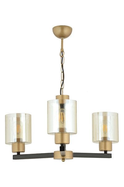 Apliqa Jade 3 Lü Avize Eskitme Siyah Boyalı Bal Camlı Modern Genç Odası Yatak Odası Retro Salon Avize