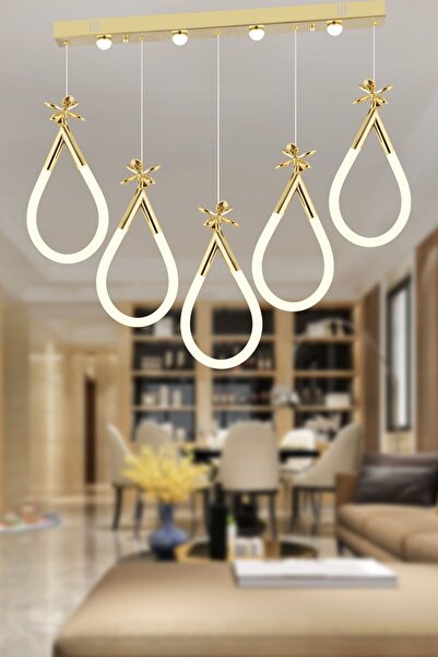 Apliqa Vojens 5'li Sıralı 67 Watt Gold Ledli Kelebek Detaylı Modern Koridor, Yatak Odası Salon Sarkıt Led A