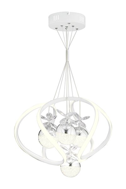 Apliqa Balca 4'lü Beyaz Krom 3 Renkli 50 Watt Ledli Modern Oturma Odası, Koridor, Salon Led Avize