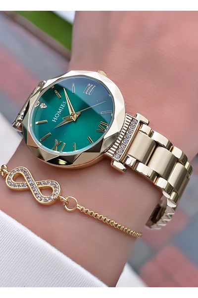Homies Brand Gold Color Waterproof Women's Wristwatch - With Bracelet Gift