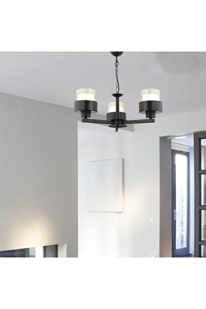 Apliqa Carla 3 Kollu Siyah Modern Genç Odası Mutfak Oturma Odası Retro Salon Avize