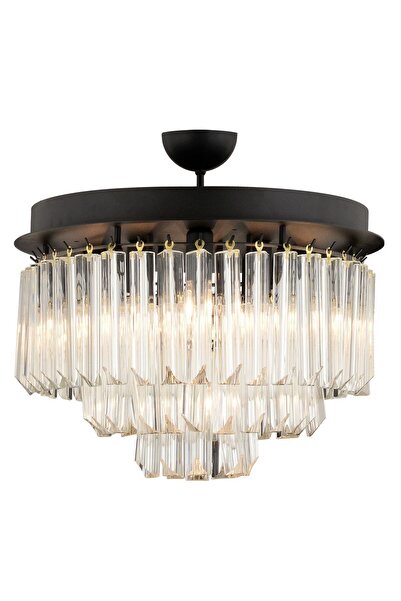 Apliqa Nilay Siyah Kristalli Taşlı Modern Tasarım Kristal Salon Avize