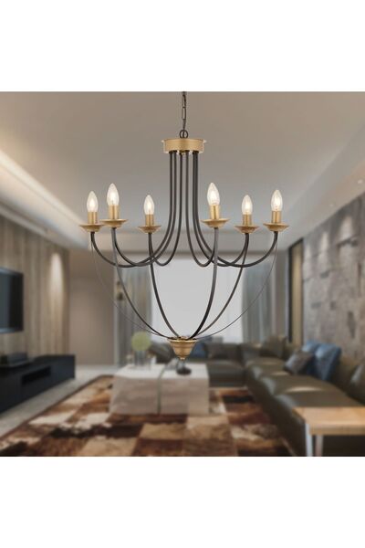 Apliqa Obito 6Lı Siyah Eskitme Modern Sarkıt Yatak odası Retro Salon Avize