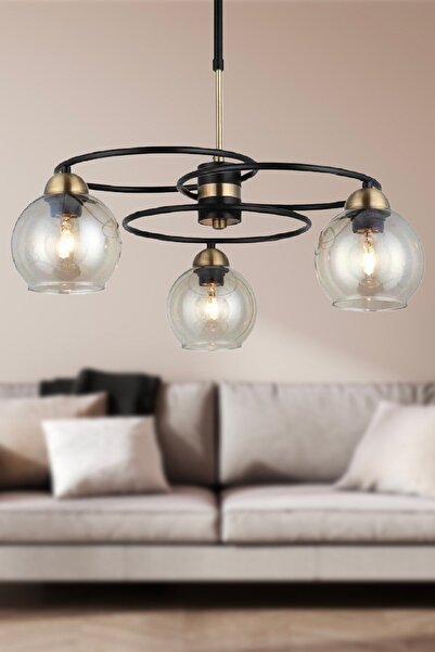 Apliqa Püren 3Lü Siyah Modern Genç Odası Mutfak Retro Salon Avize