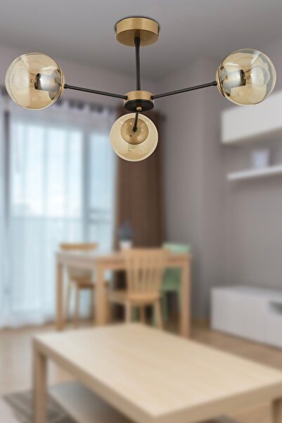 Apliqa Nide 3Lü Siyah Eskitme Bal Camlı Modern Genç Odası Yatak Odası Retro Salon Avize