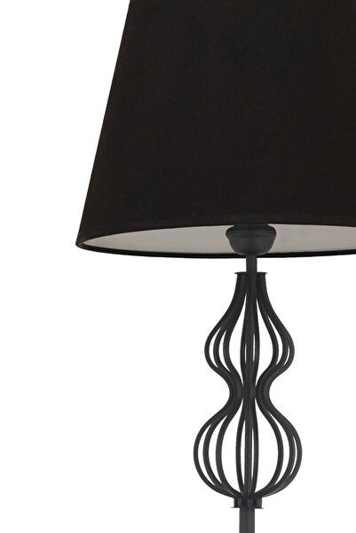 Apliqa Vance Siyah Şapkalı Siyah Modern Tasarım Ayaklı Abajur Lamba Metal Lambader