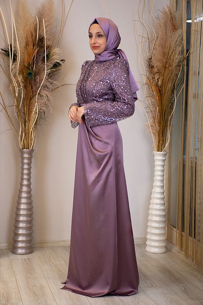 Surikka Βραδινό φόρεμα με παγιέτες Dusty Rose Draped Scheherazade Hijab