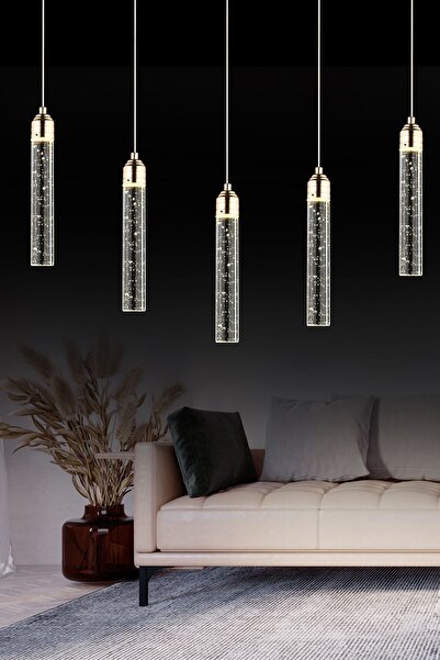 Apliqa Zaki 5 li Sıralı Gold Kaplama 3 Renkli 72 Watt Ledli Modern Tasarım Oturma Odası,Yemek Masa Üstüı,Sa