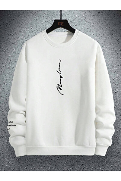 Revasser Unisex Kadın/Erkek NEVER Renkli Oversize Bisiklet Yaka Pamuklu Sweatshirt