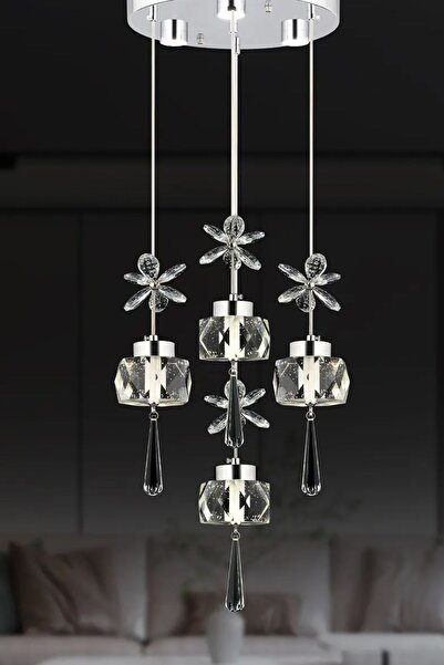Apliqa Amaris 4'lü Yuvarlak 3 Renkli 52 Watt Krom Kelebek Led Kristal Modern ...
