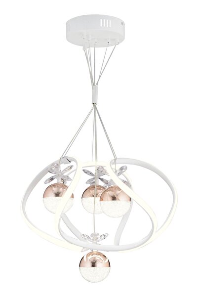 Apliqa Balca 4'lü Beyaz Bakır 3 Renkli 50 Watt Ledli Modern Oturma Odası, Koridor, Salon Led Avize