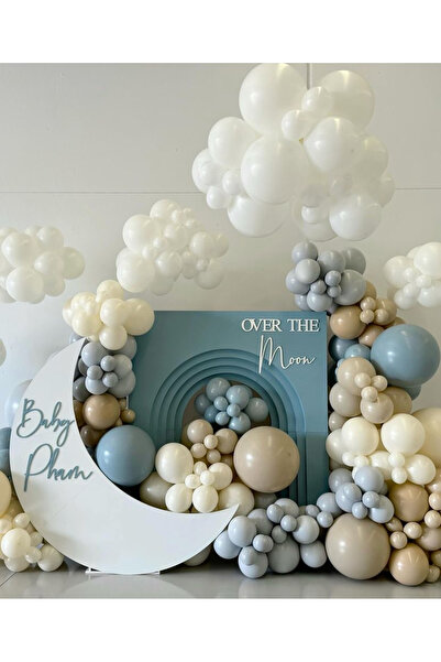 Çemrek Süs Parti مجموعة سلسلة بالونات بيضاء رملية بيضاء عاصفة زرقاء من ريترو 100 قطعة