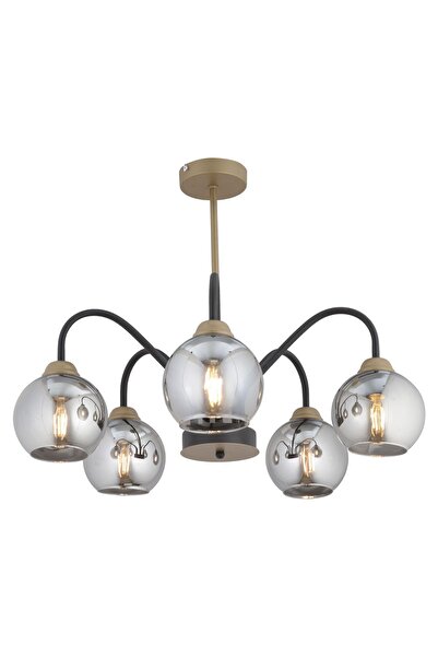 Apliqa Ulrika 5'li Siyah Eskitme Füme Camlı Modern Mutfak Yatak Odası Salon Avize