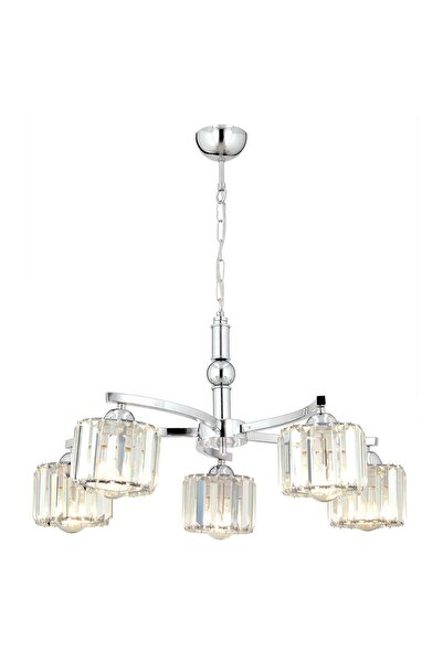 Apliqa Amir 5 Kollu Krom Kaplama Kristalli Taşlı Modern Tasarım Kristal Salon Avize