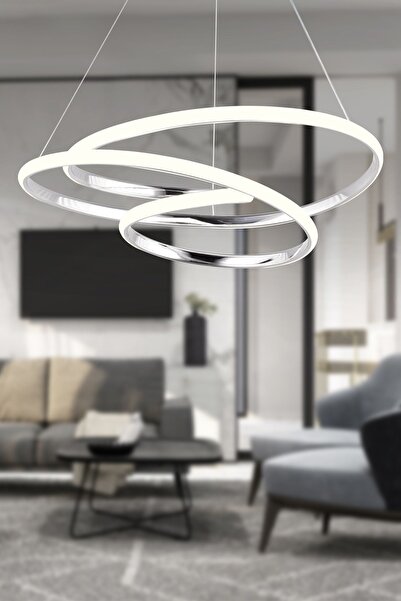 Apliqa Valter Krom 3 Renkli 75 Watt Kristal Ledli Modern Oturma Odası Salon Sarkıt Avize