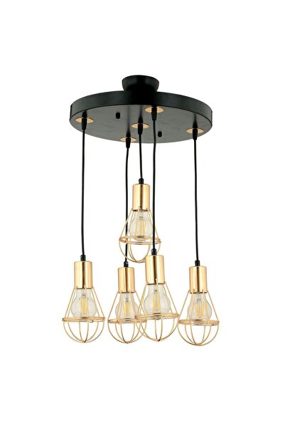 Apliqa Ciri 5 Li Yuvarlak Bakır Kaplama Tel Modern Genç Odası Mutfak Oturma Odası Salon Sarkıt Avize