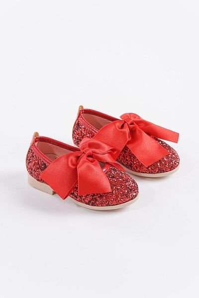Banamio Shuu Bow Broken Glass Stone Coated Girl's Shoes (RED)