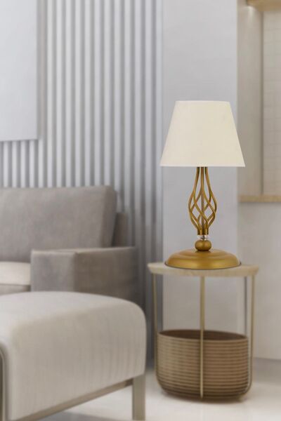 Apliqa Lupin Beyaz Şapkalı Gold Masa Lambası Modern Tasarım Salon-Yatak Odası Abajur