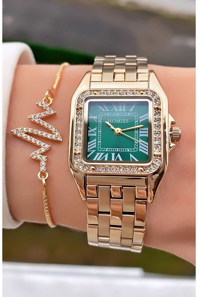 Homies Brand Gold Color Waterproof Women's Wristwatch - With Bracelet Gift