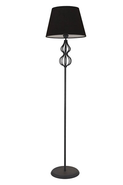 Apliqa Vance Siyah Şapkalı Siyah Modern Tasarım Ayaklı Abajur Lamba Metal Lambader
