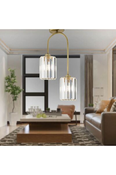 Apliqa Nadia 2 Li Eskitme Kristalli Taşlı Modern Tasarım Kristal Salon Avize