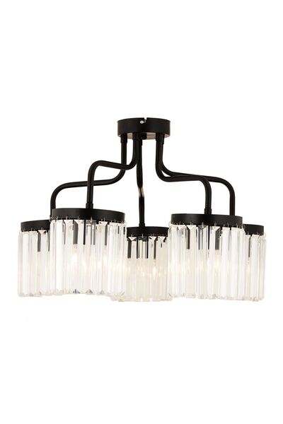 Apliqa Ayan 5 Li Siyah Kristalli Taşlı Modern Tasarım Kristal Salon Avize