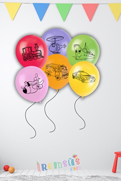 Karışık Renk Taşıtlar Baskılı Lateks Balon 10 Adet Taşıt Konsept Doğum Günü Partisi Araba Uçak Balon