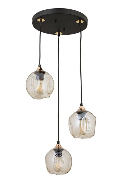 Apliqa Karya 3Lü Yuvarlak Siyah Gold Modern Sarkıt Genç Odası Yatak odası Retro Salon Avize