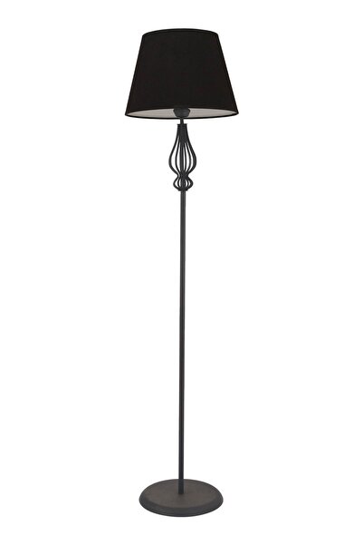 Apliqa Hefina Siyah Şapkalı Siyah Modern Tasarım Ayaklı Abajur Lamba Metal Lambader