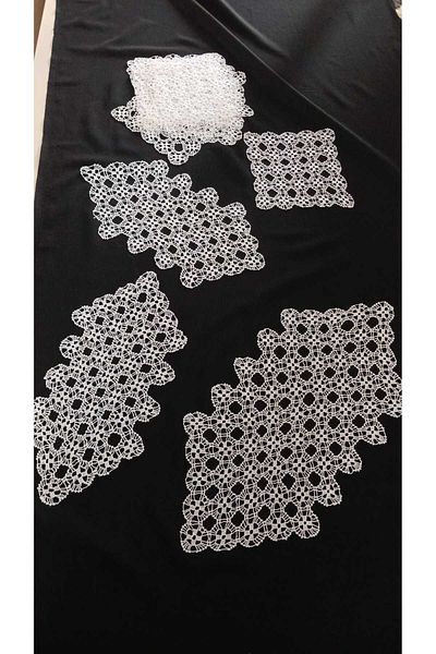 Papatyam Large Coffee Table with 12 Napkins and 2 Small Coffee Tables - Vintage Handcrafted Lace Set