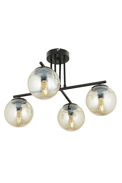 Apliqa Mali 4 Lü Siyah Avize Bal Camlı Modern Genç Odası Mutfak Yatak Odası Retro Salon Avize