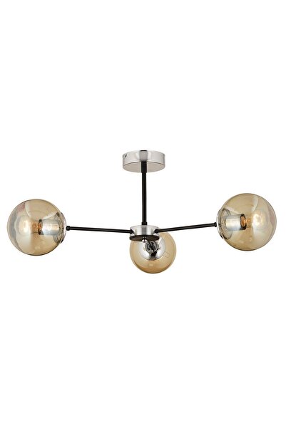 Apliqa Nide 3Lü Siyah Krom Bal Camlı Modern Genç Odası Yatak Odası Retro Salon Avize