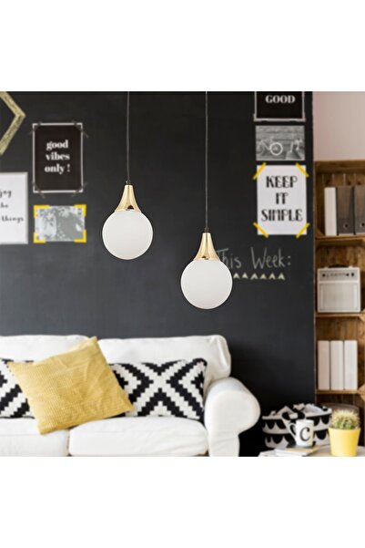 Apliqa Damla 2Li Yuvarlak Siyah-Gold Beyaz Camlı Sarkıt Modern Genç Odası MutfakSalon Avize