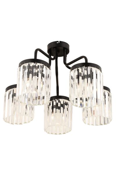 Apliqa Ayan 5 Li Siyah Kristalli Taşlı Modern Tasarım Kristal Salon Avize