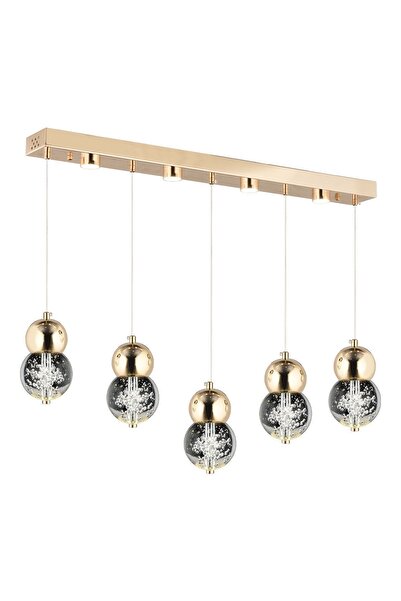 Apliqa Sasha 5'li Sıralı 3 Renkli 57 Watt Gold Kristal Ledli Modern Oturma Odası Salon Sarkıt Avize
