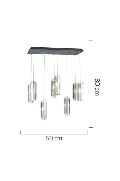 Apliqa NATALİ 8Lİ SIRALI KROM SARKIT SALON- YEMEK MASASI AVİZE