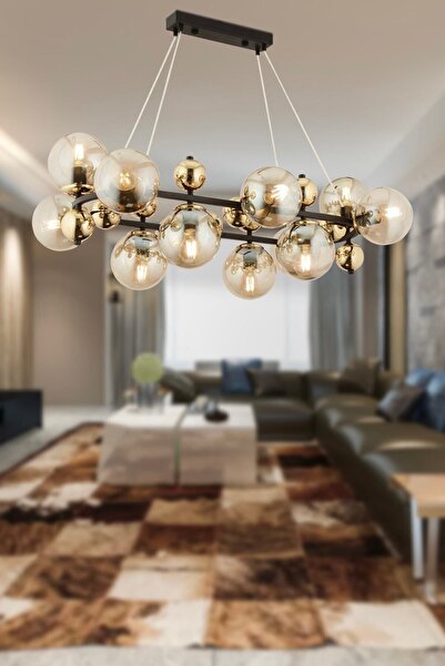 Apliqa Lorento 12Li Dikdörtgen Gold Modern Cafe,Restoran için Uygun Retro Salon Avize