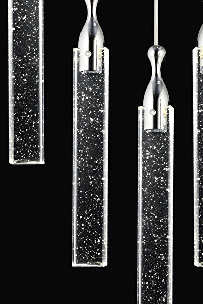 Apliqa Klaus 5'li Sıralı 3 Renkli 75 Watt Krom Kristal Ledli Modern Oturma Odası Salon Sarkıt Avize