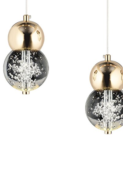 Apliqa Sasha 5'li Sıralı 3 Renkli 57 Watt Gold Kristal Ledli Modern Oturma Odası Salon Sarkıt Avize