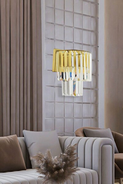 Apliqa Nilüfer Eskitme Kristal Taşlı Duvar Lambası Yatak Odası-Yatak Başı-Salon için Aplik