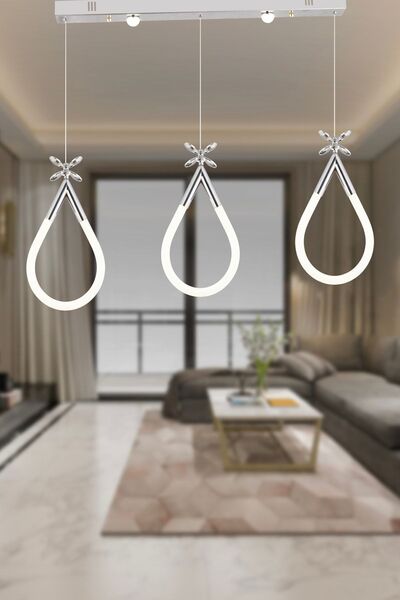 Apliqa Vojens 3'lü Sıralı 40 Watt Krom Ledli Kelebek Detaylı Modern Koridor, Yatak Odası Salon Sarkıt Led A